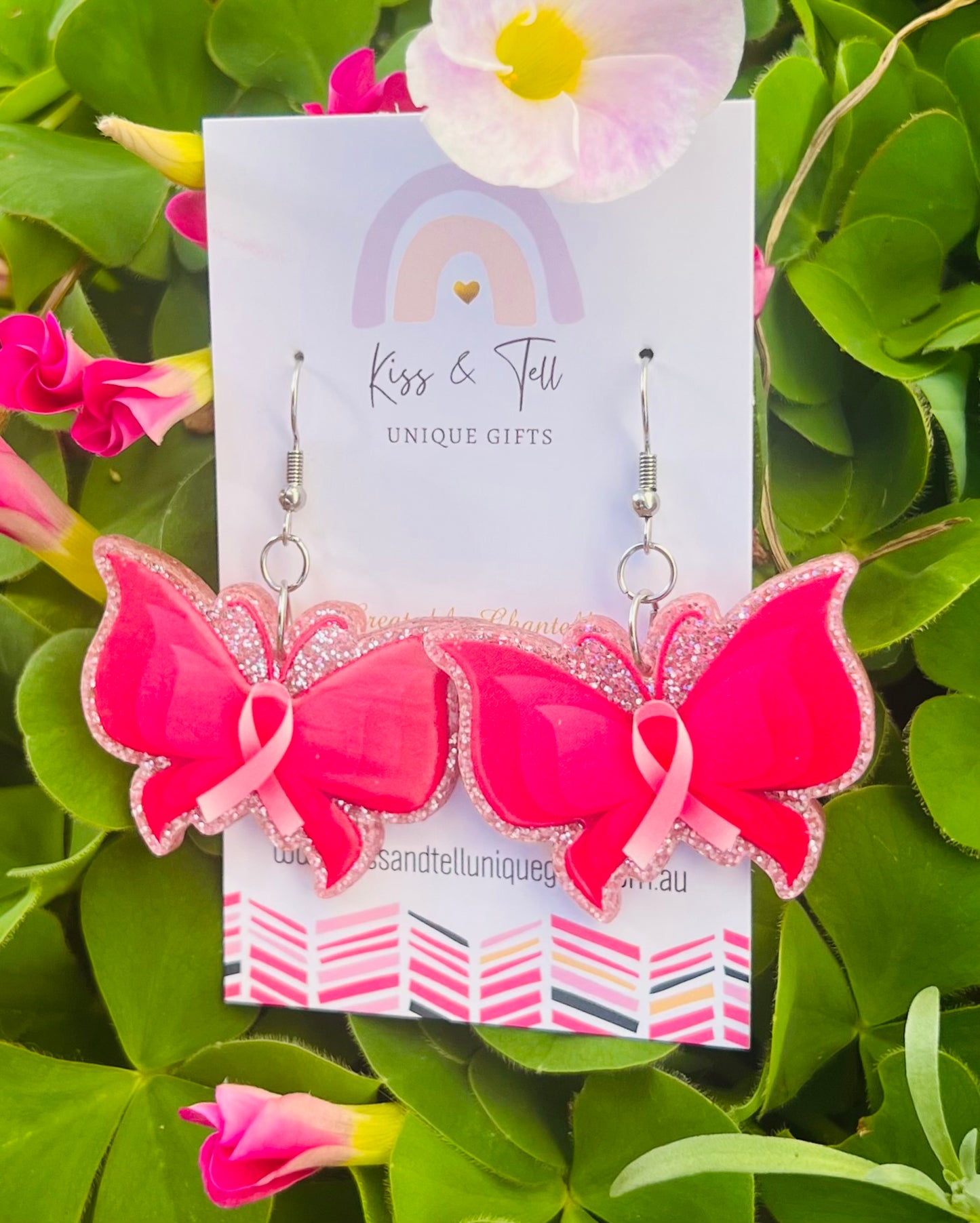 Breast Cancer Butterfly Dangle Earrings