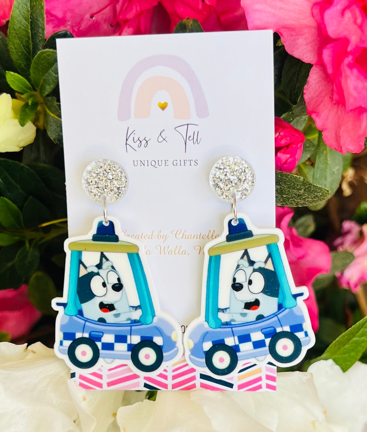 Muffin in Police Car Dangle Earrings