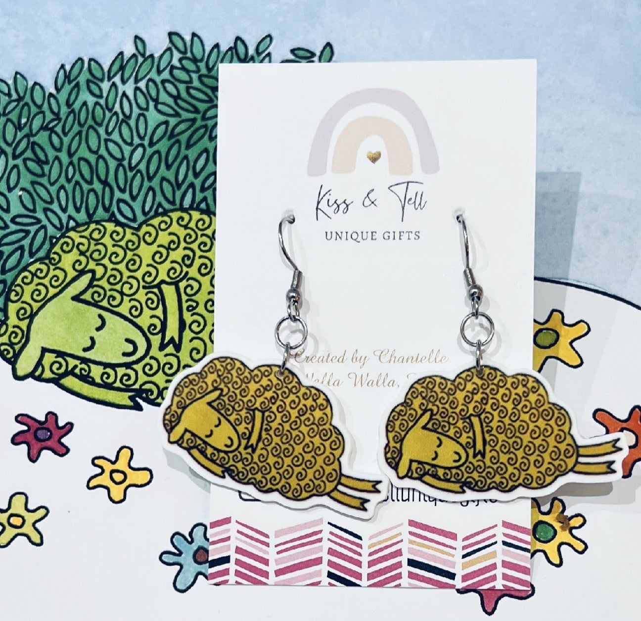 Green Sheep Book Dangle Earrings