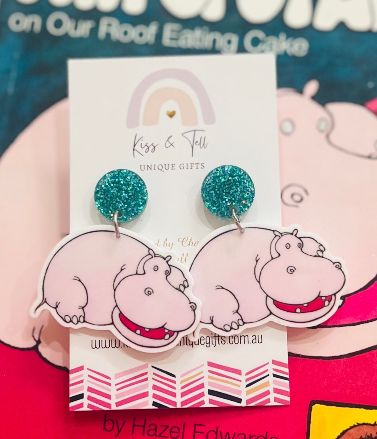 Hippopotamus on Roof Dangle Earrings