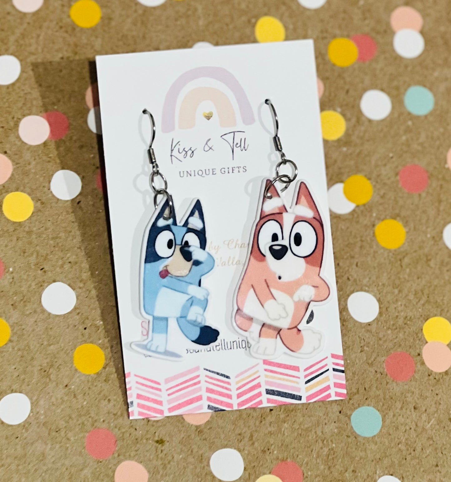 Mismatched Bluey & Bingo Dangle Earrings