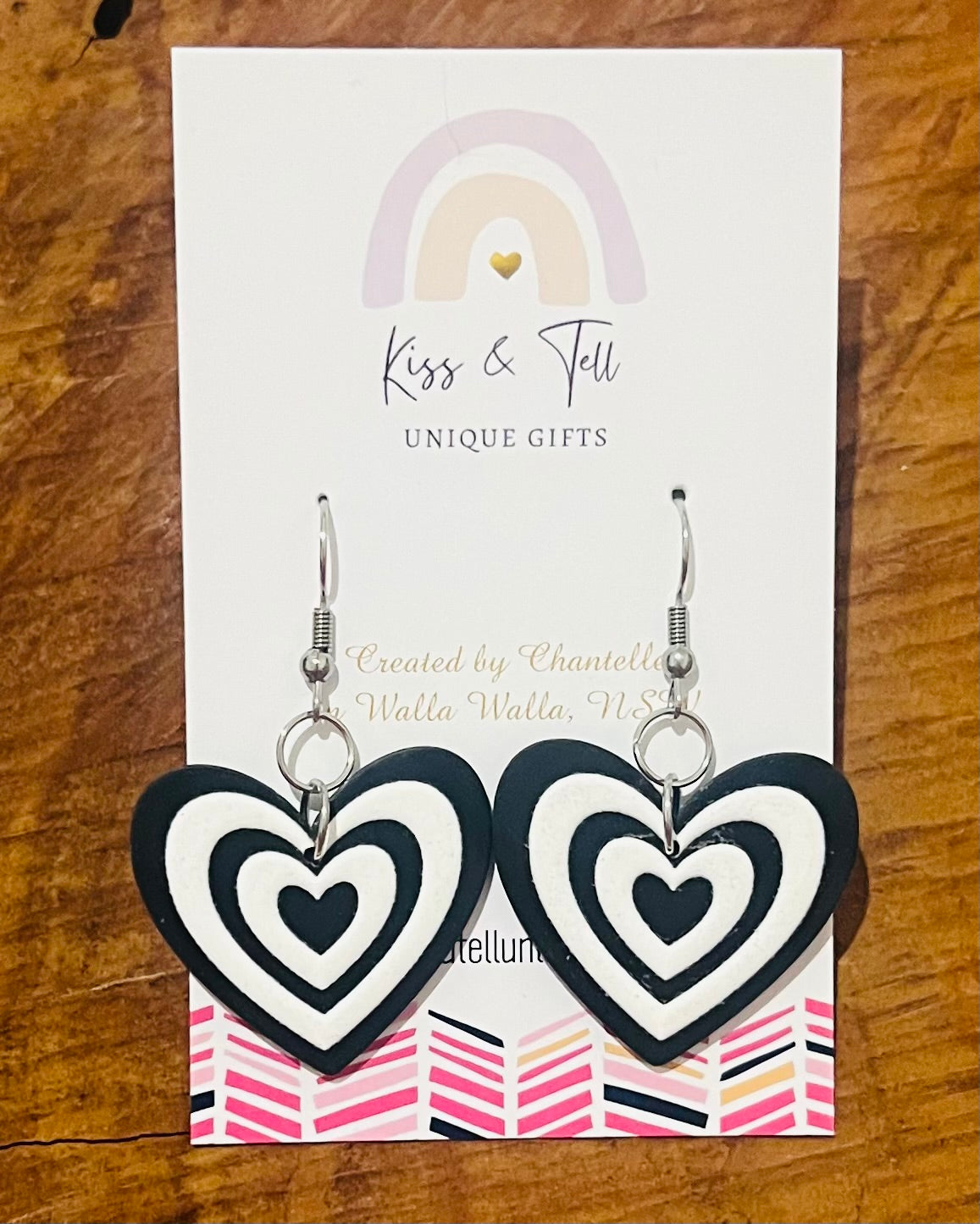 Black & White Heart Dangle Earrings