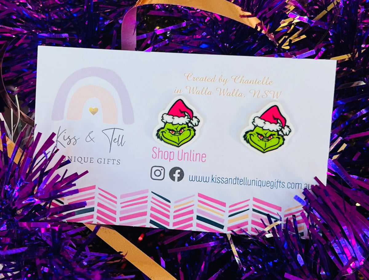 Pink Grinch Stud Earrings