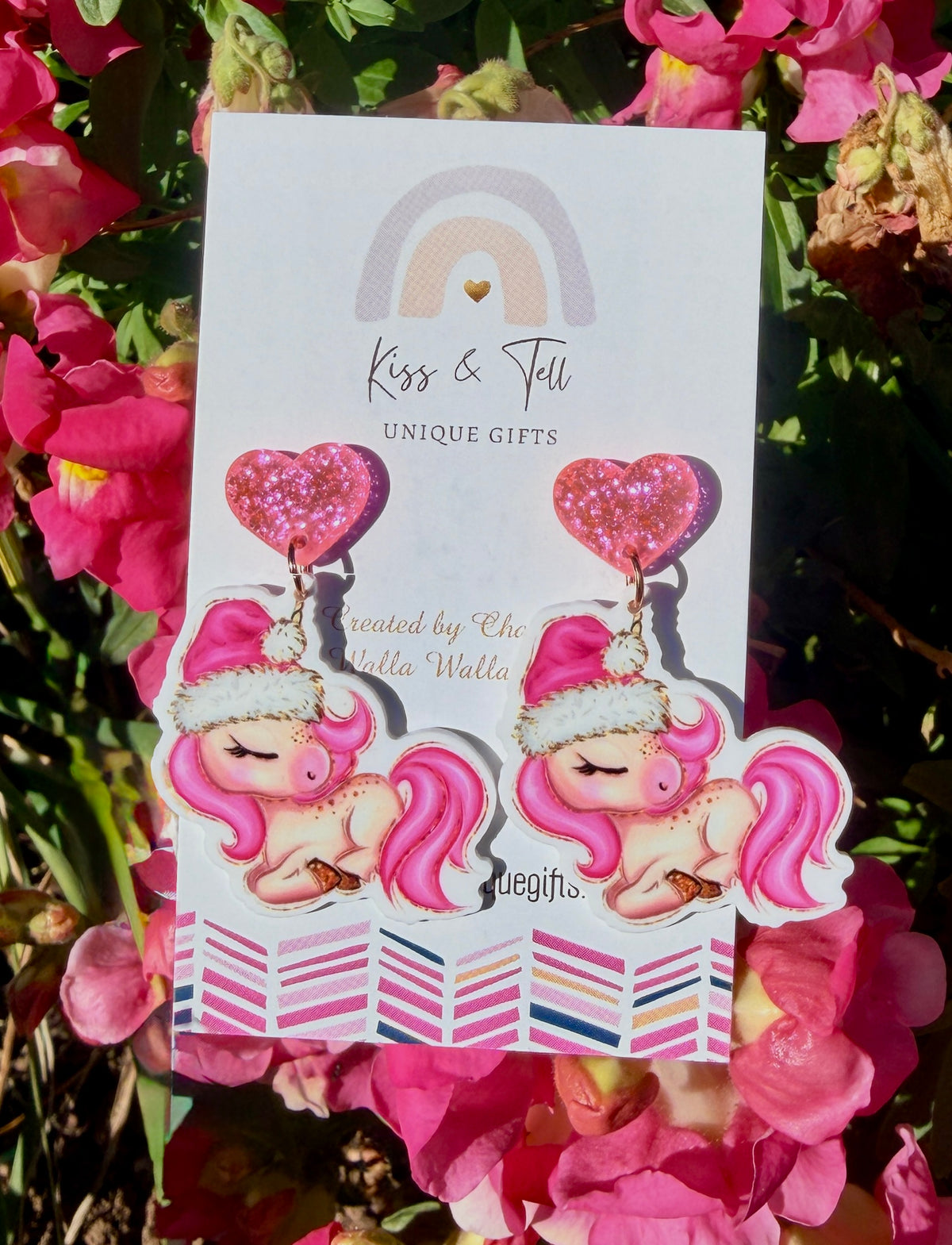 Pink Christmas Unicorn Dangle Earrings