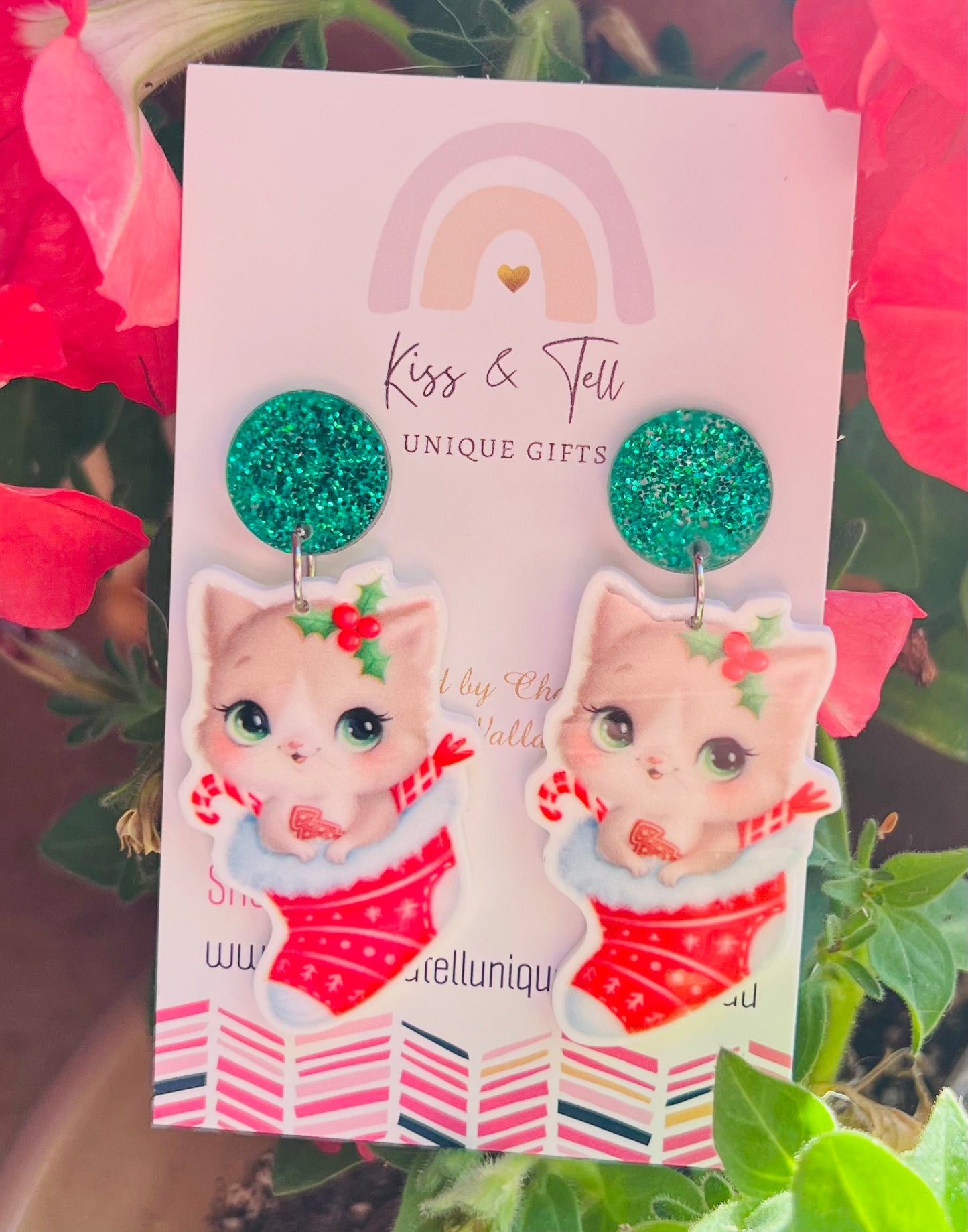 Christmas Cat Dangle Earrings