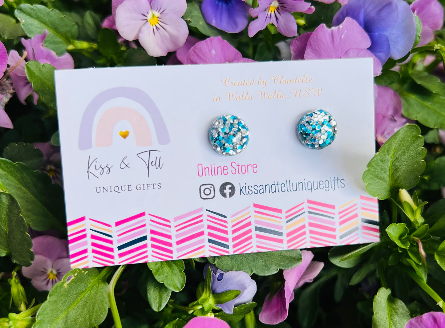 Blue & Silver Sparkle Stud Earrings