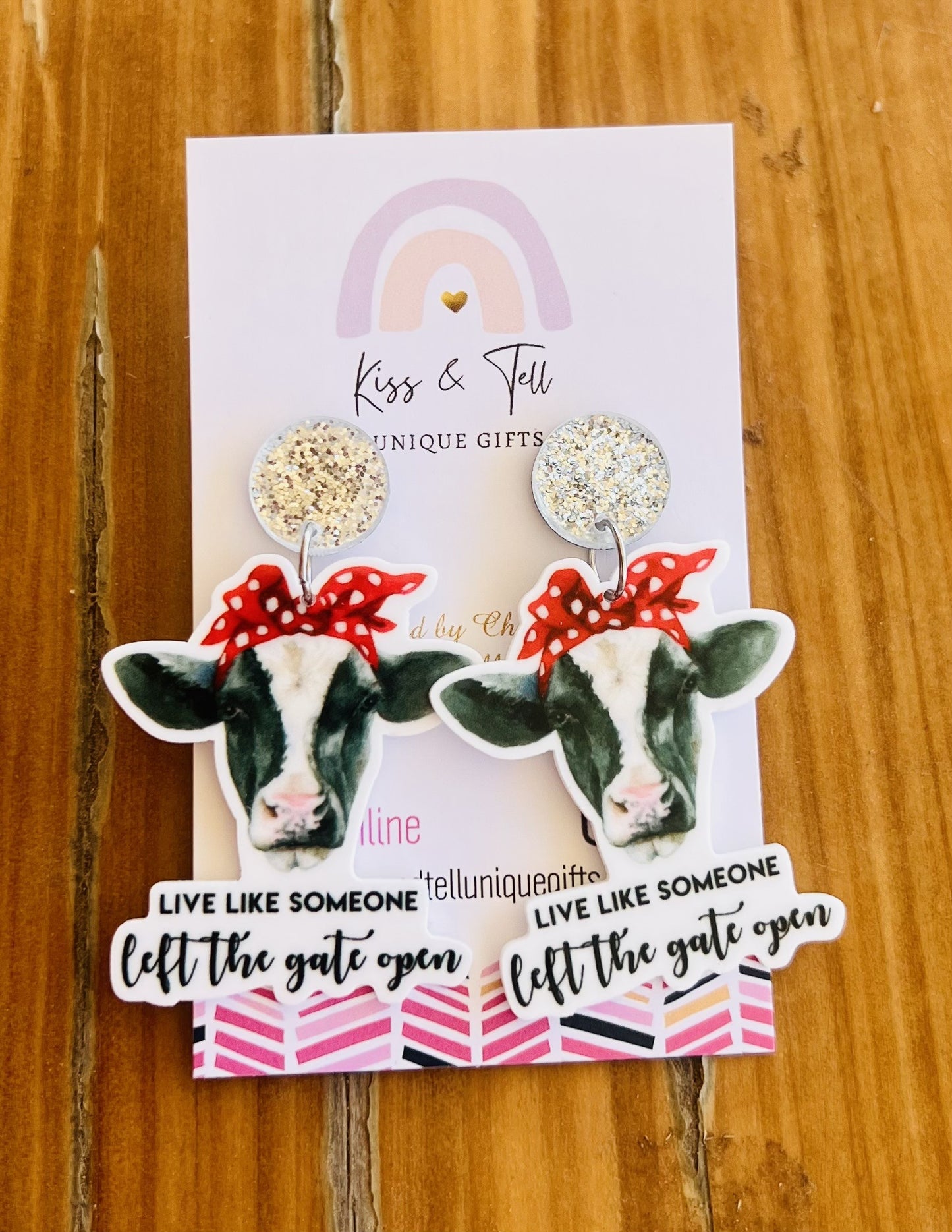 Novelty Cow Quote Dangle Earrings