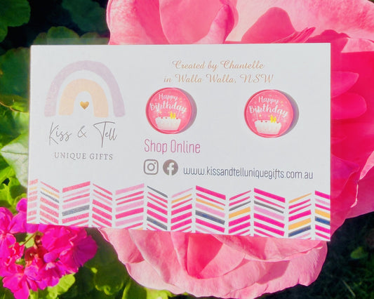 'Happy Birthday' Glass Stud Earrings