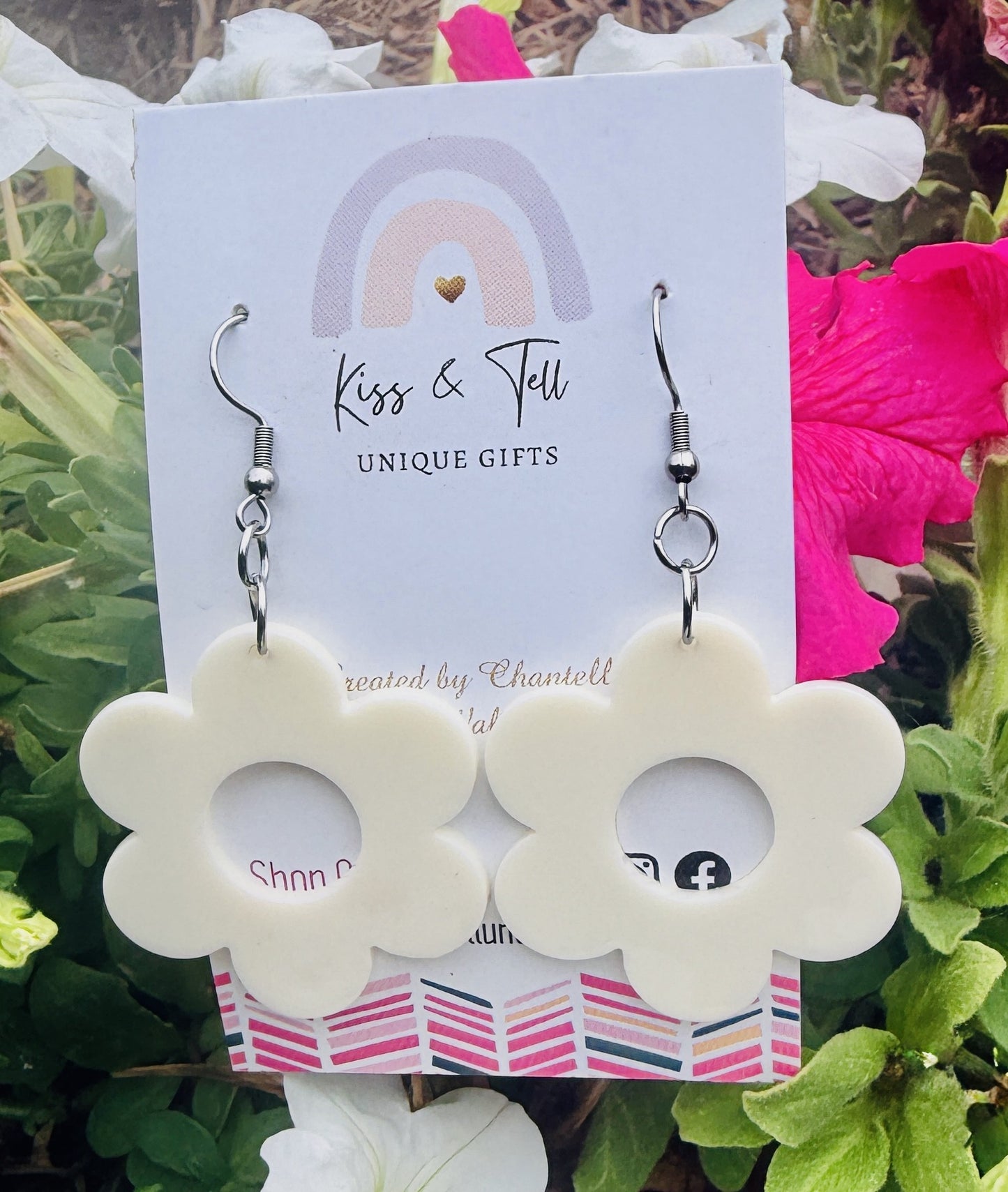 White Flower Dangle Earrings