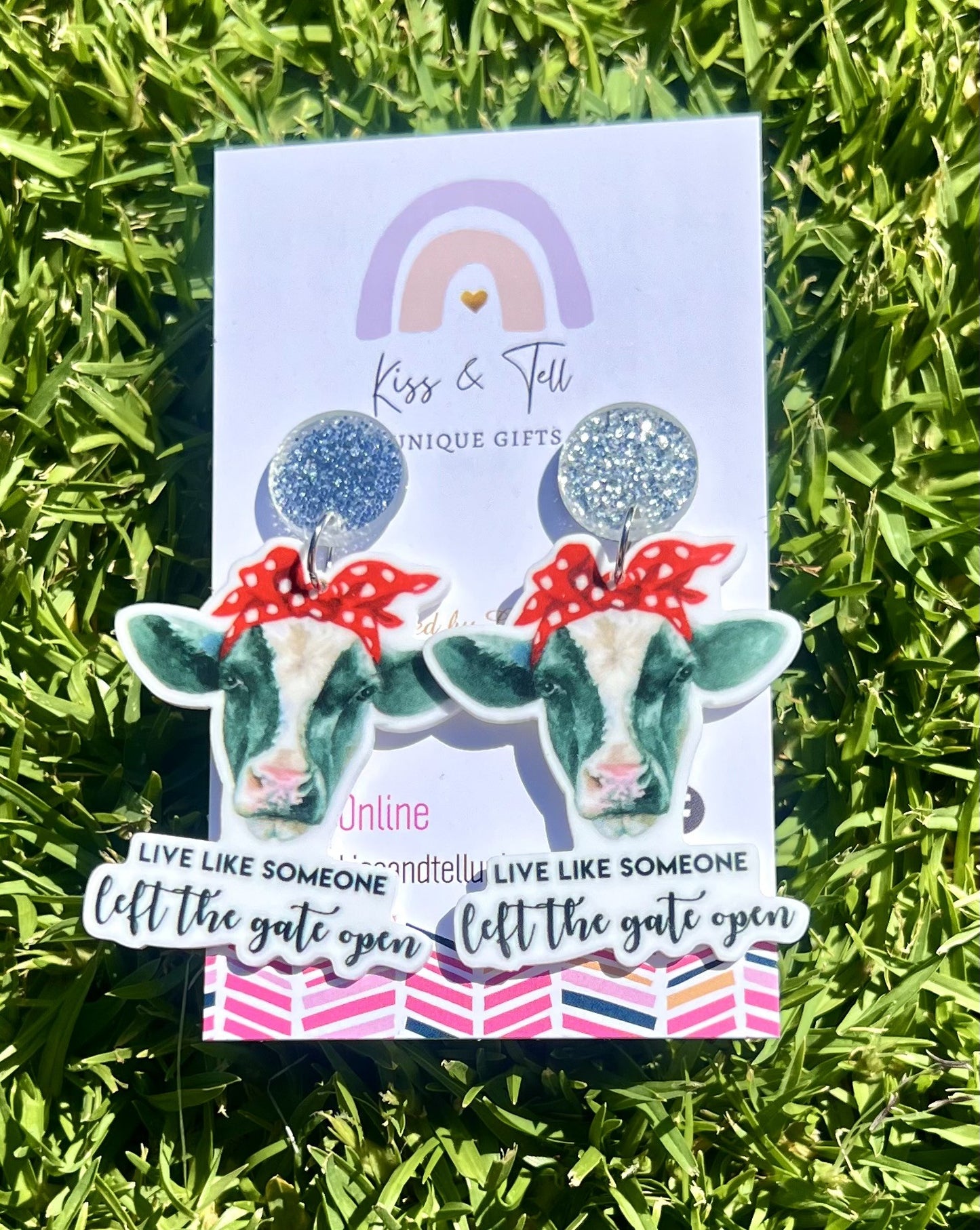 Novelty Cow Quote Dangle Earrings