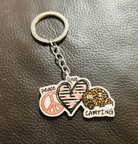 "Peace, Love, Camping" Keyring