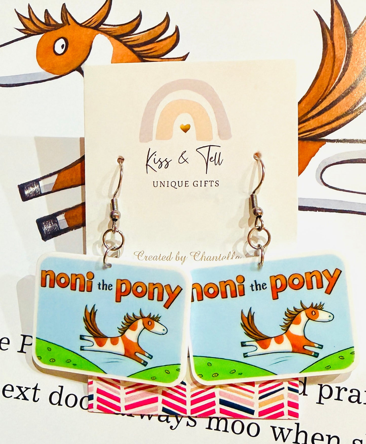 Noni The Pony Book Dangle Earrings