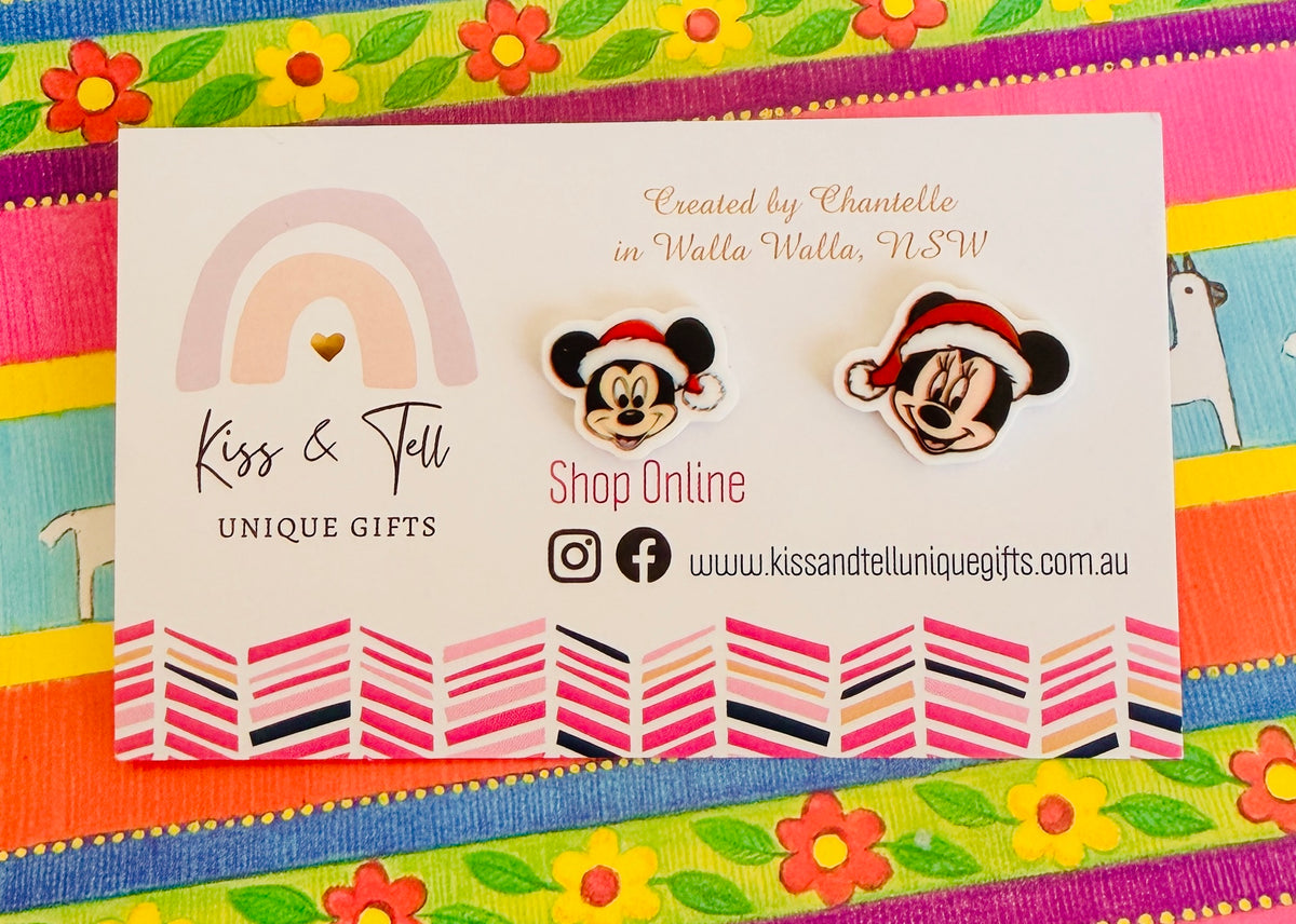 * SALE *  Christmas Minnie & Mickey Stud Earrings