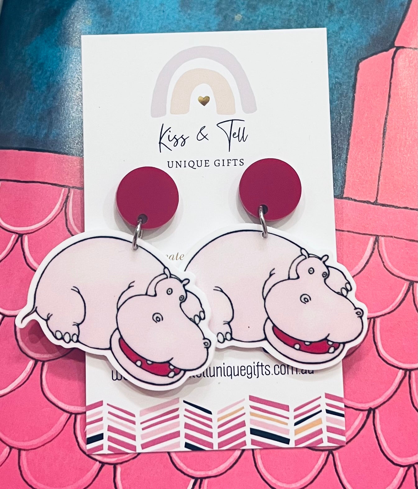 Hippopotamus on Roof Dangle Earrings