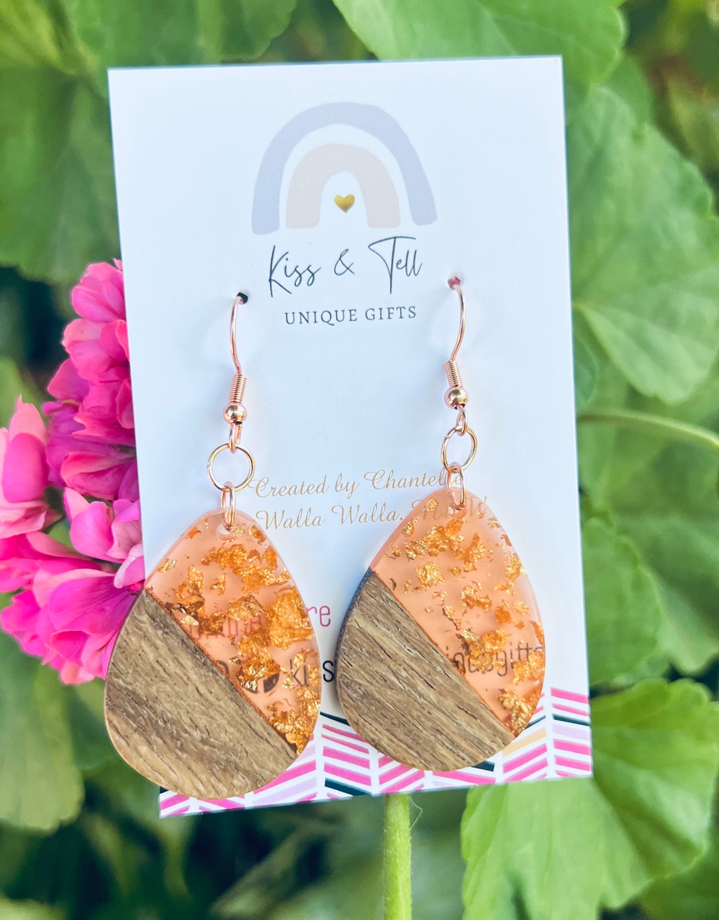 Coral Wooden Dangle Earrings