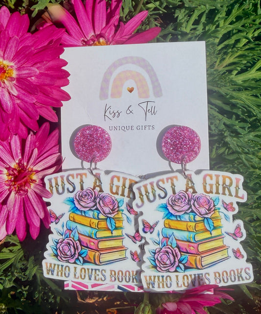'Just a Girl Who Loves Books' Dangle Earrings