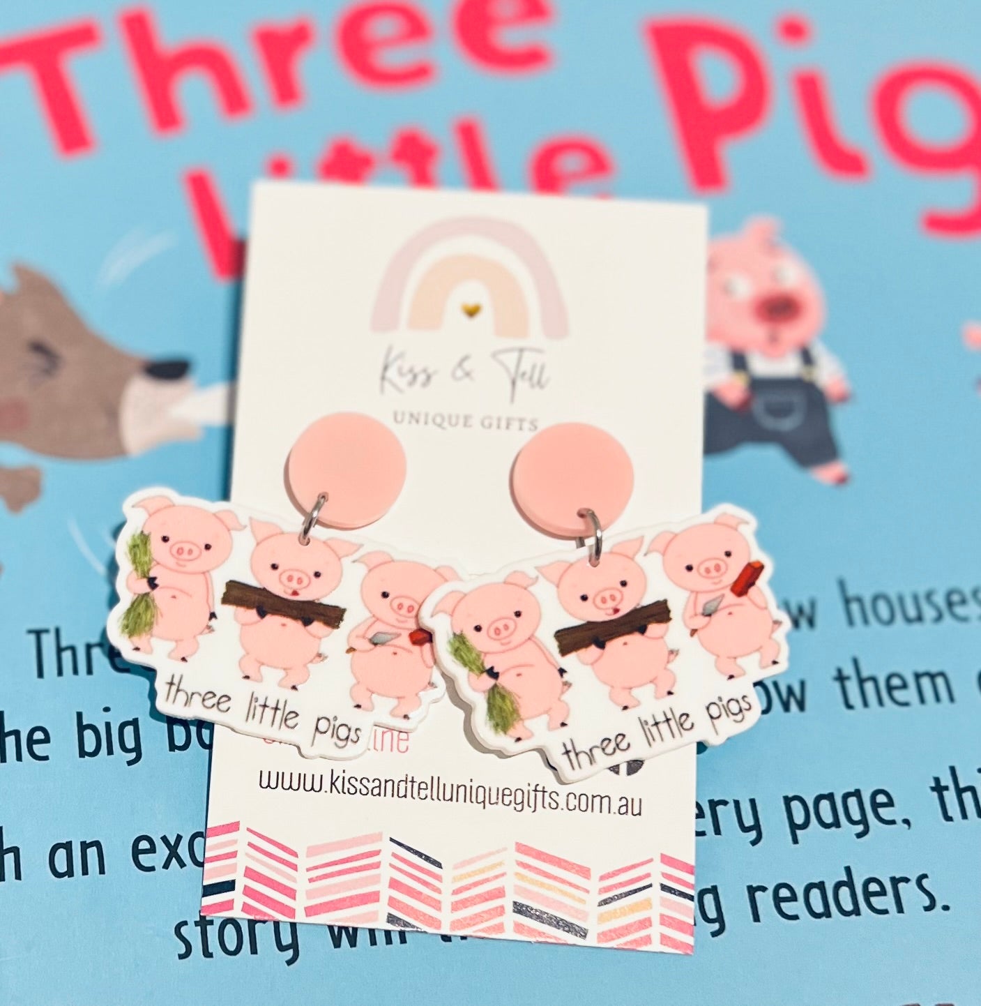 The 3 Little Pigs Dangle Earrings