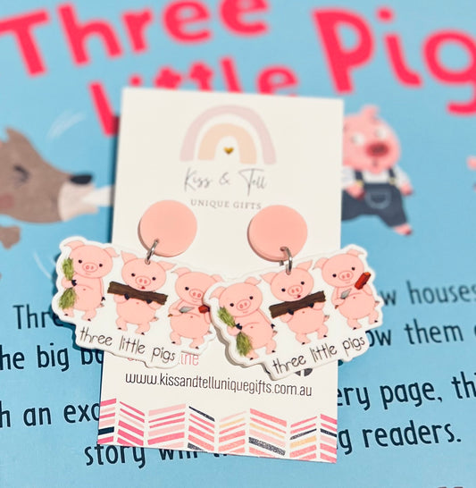 The 3 Little Pigs Dangle Earrings