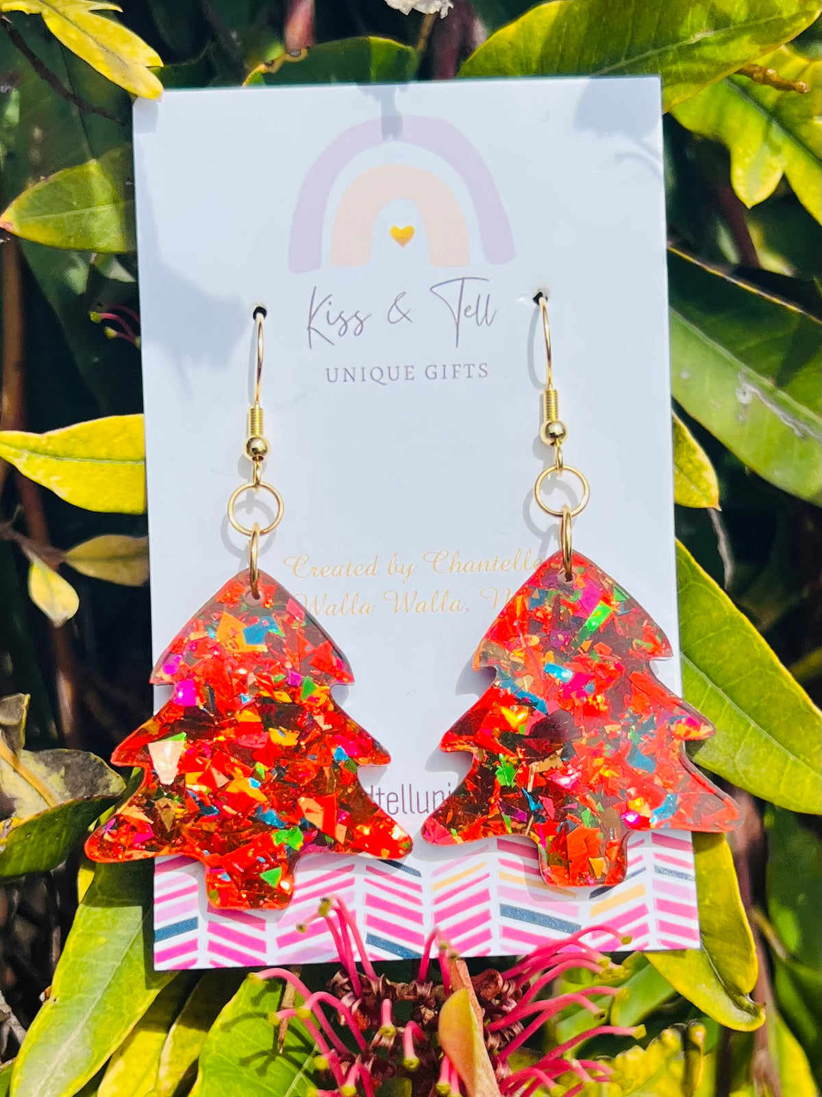 Red Glitter Acrylic Christmas Tree Earrings