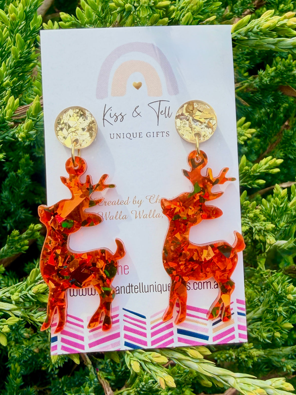 Red Foil Glitter Reindeer dangle Earrings