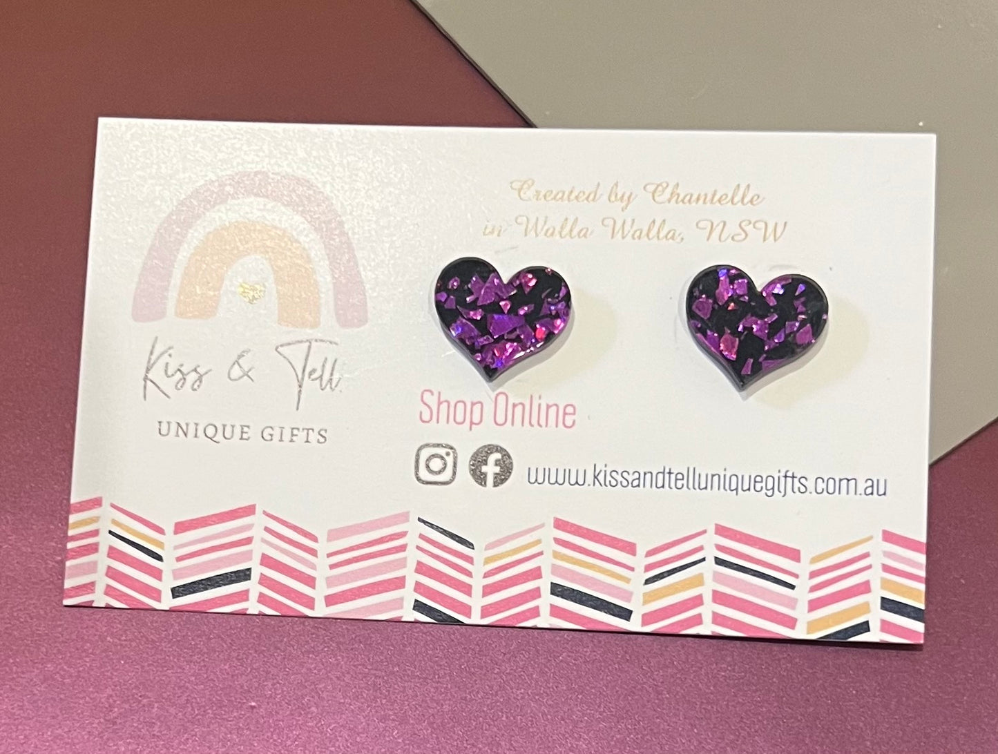 Glitter Acrylic Heart Stud Earrings