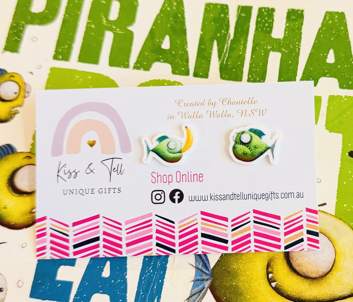 Piranhas Book Stud Earrings