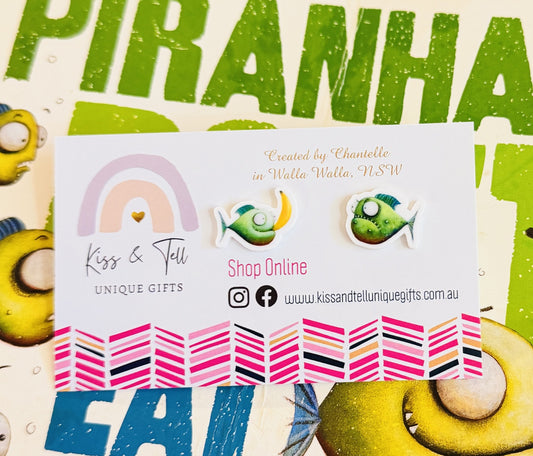 Piranhas Book Stud Earrings
