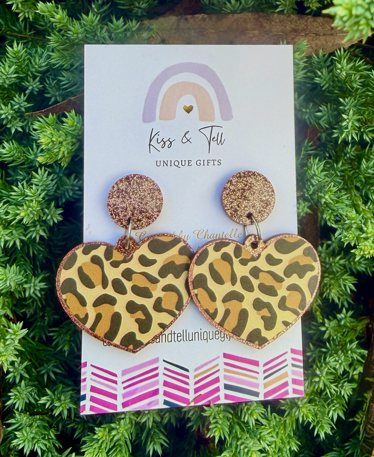 * SALE *  Leopard Print Heart Dangle Earrings