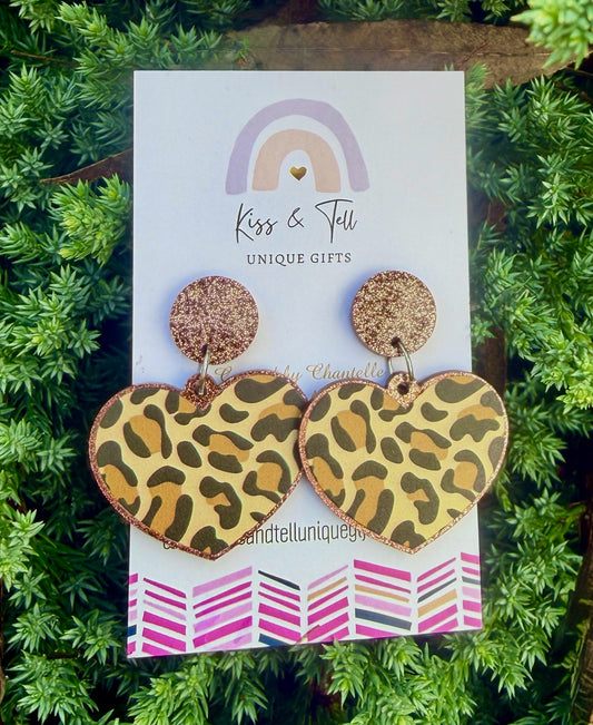 * SALE *  Leopard Print Heart Dangle Earrings