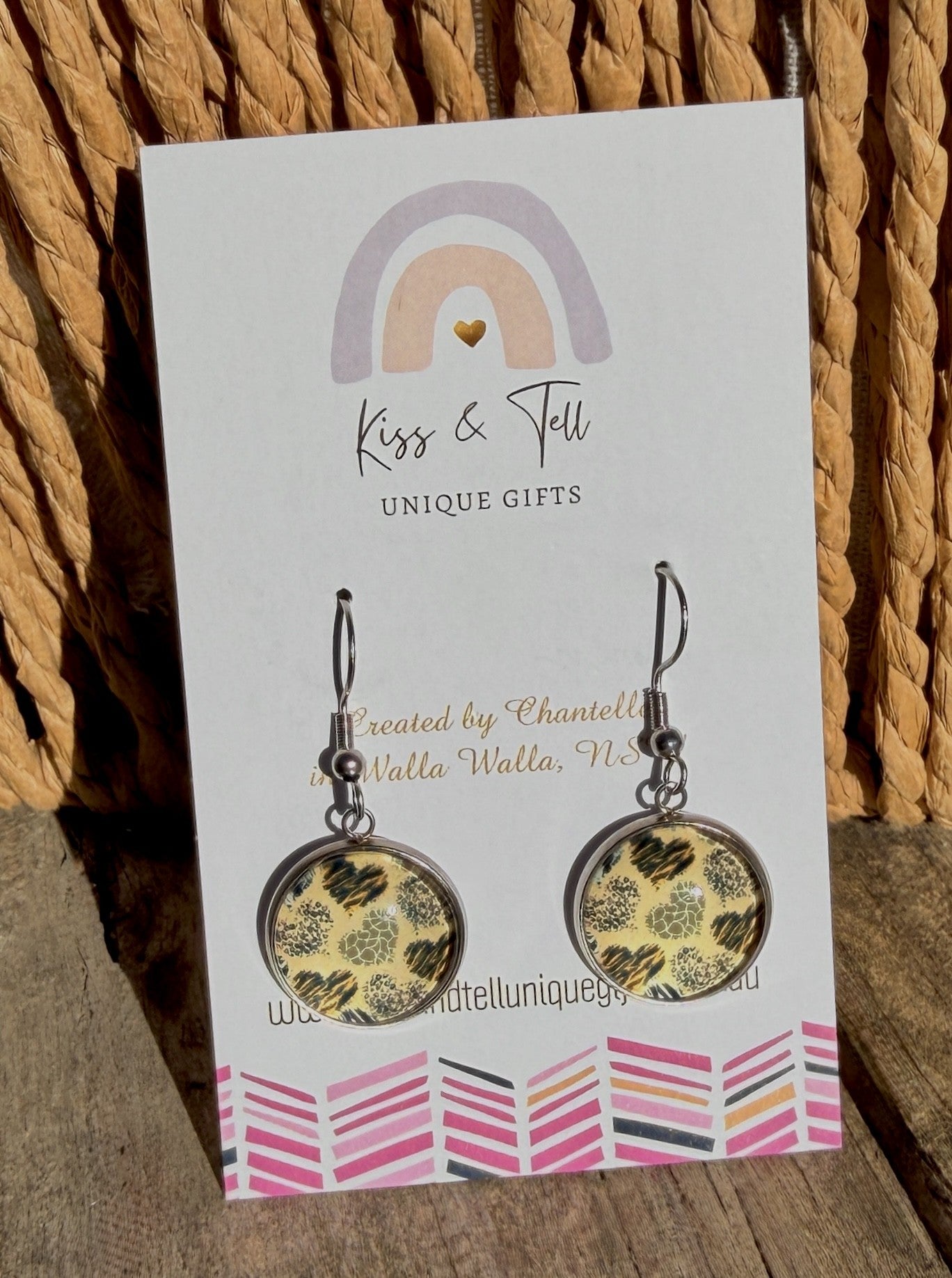 Animal-Print Hearts Glass Stud Earrings