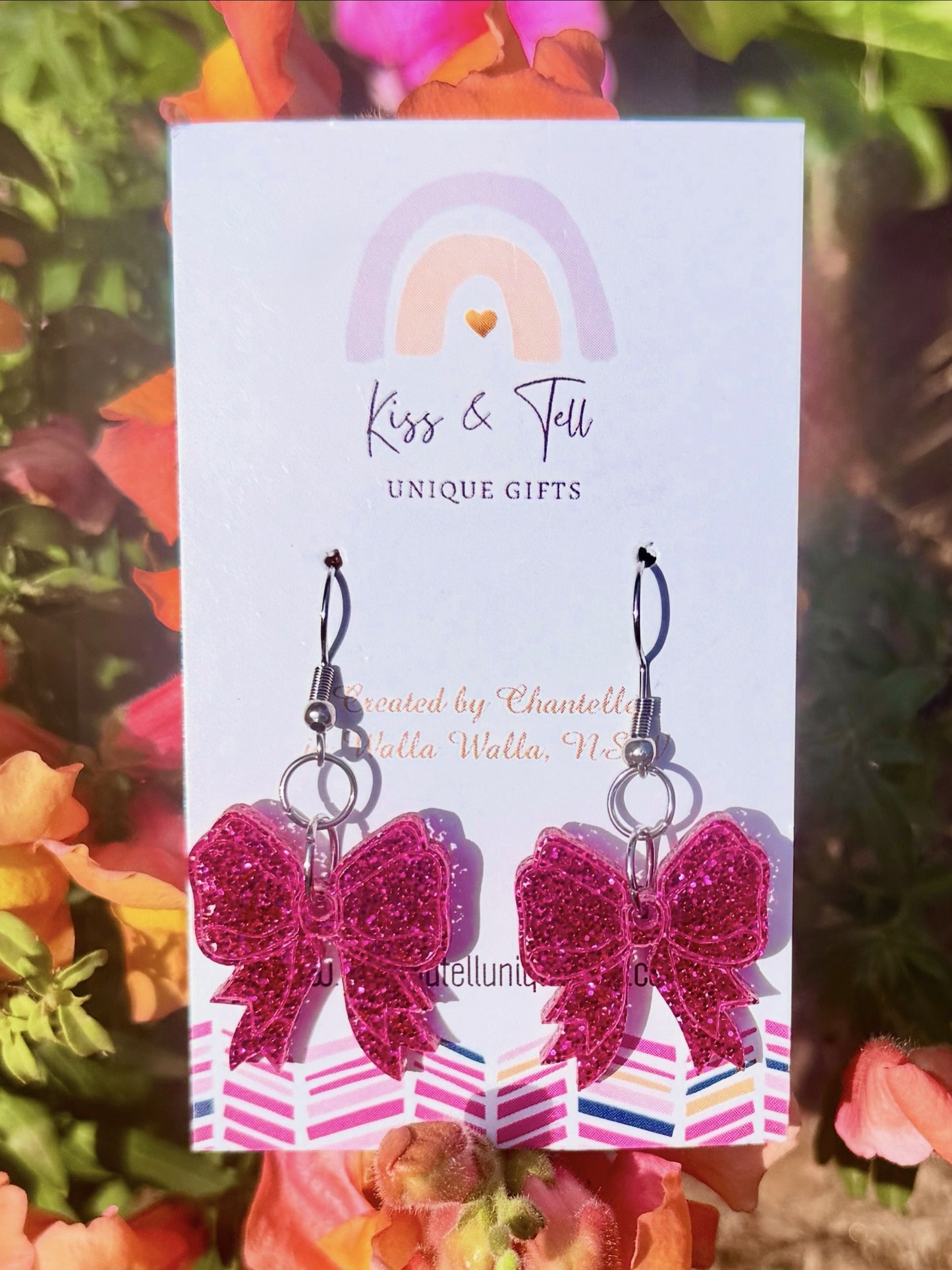 Pink Glitter Bow Dangle Earrings