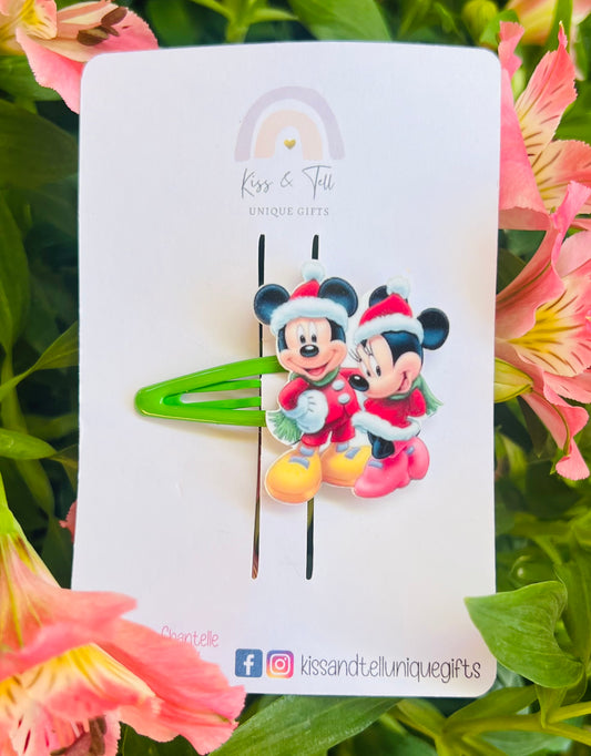 Christmas Minnie & Mickey Hair Clip