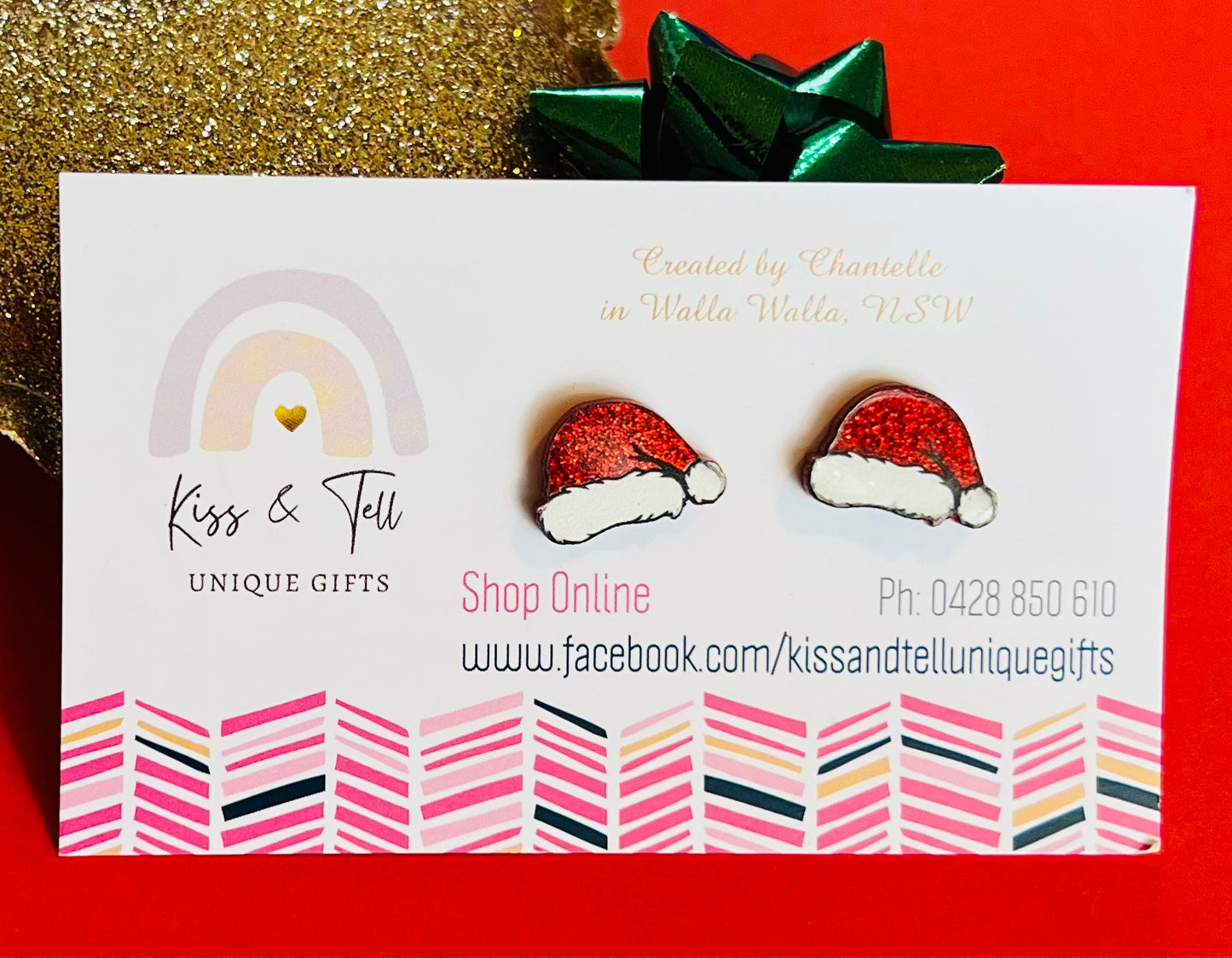 Acrylic Santa Hat Stud Earrings