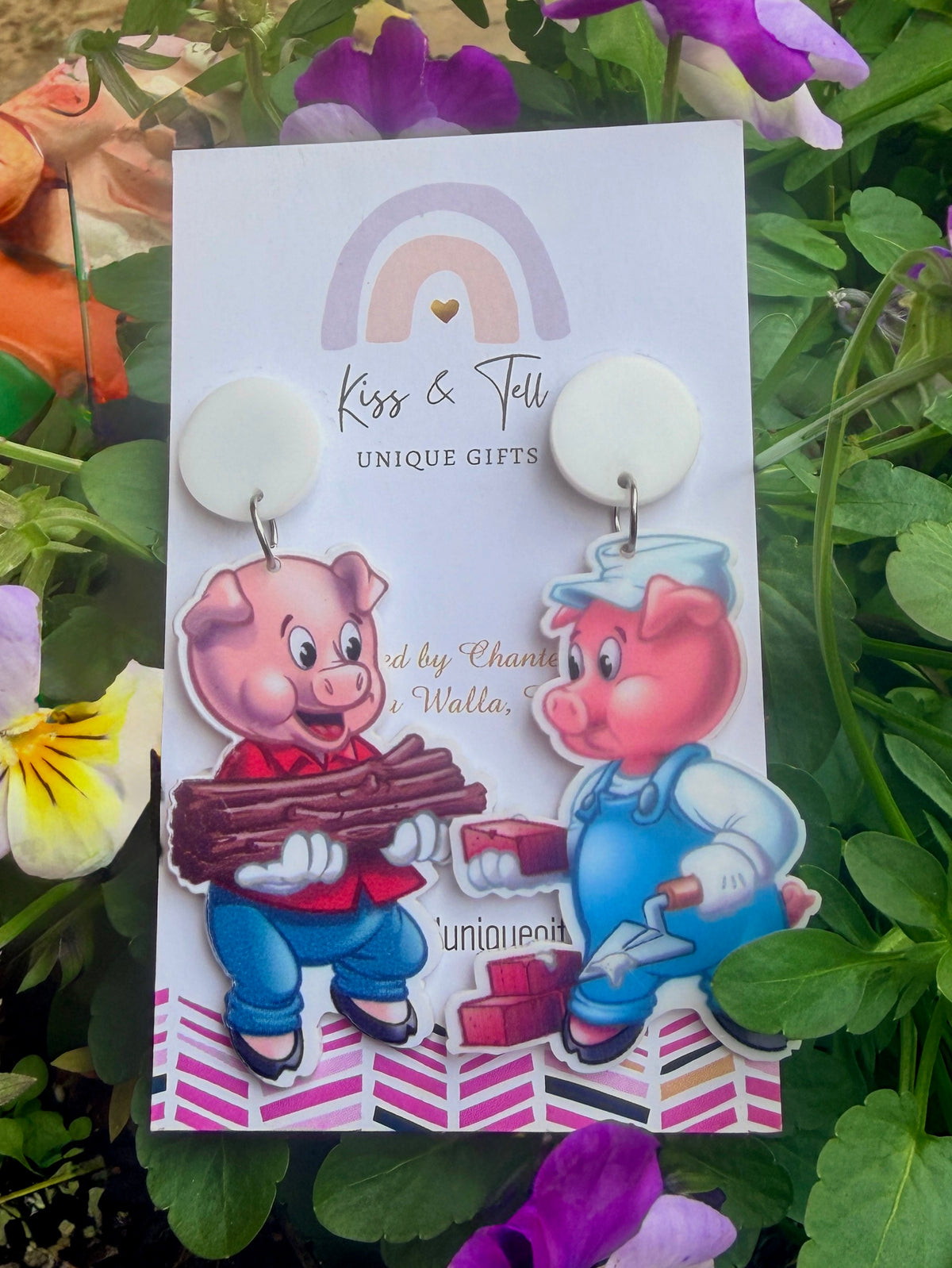 * SALE *  Little Pigs Story Dangle Earrings