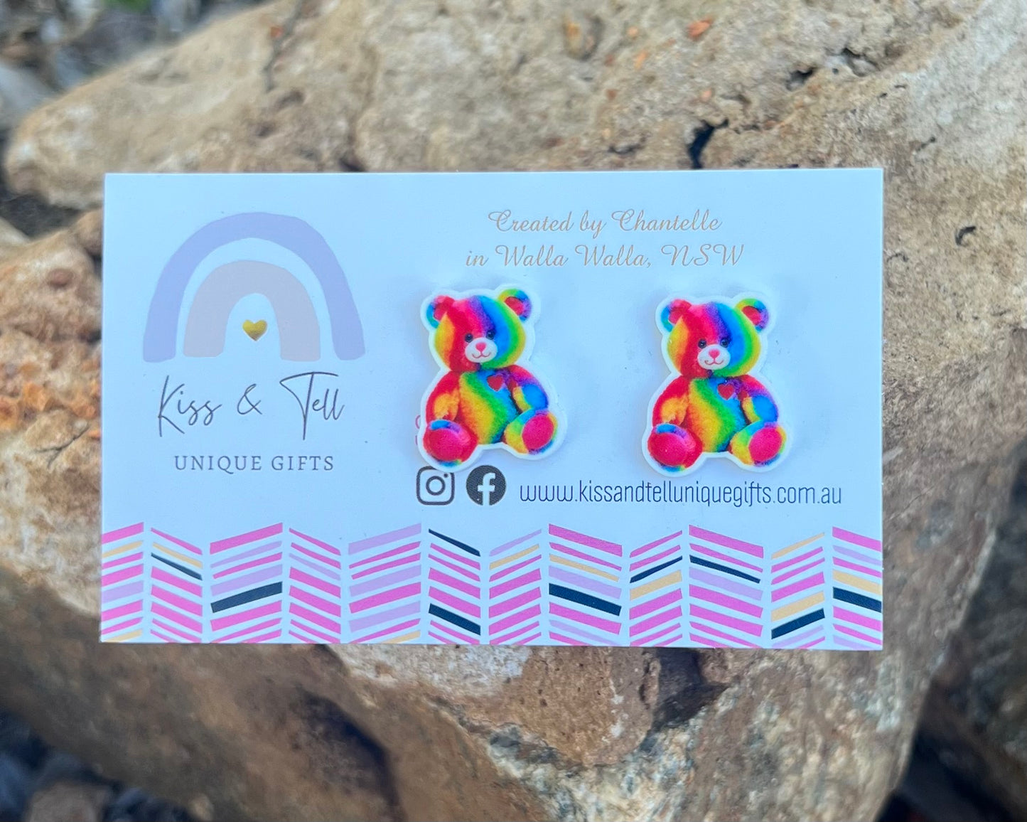 Rainbow Teddy Bear Stud Earrings