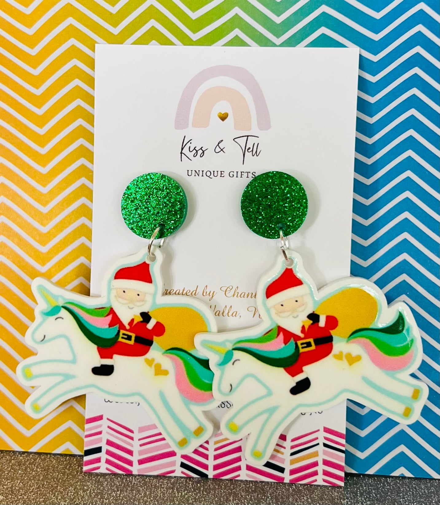 Santa on Unicorn Earrings