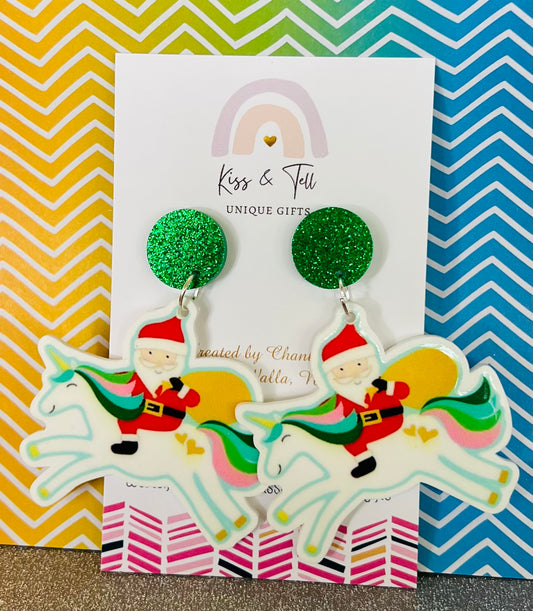 Santa on Unicorn Earrings