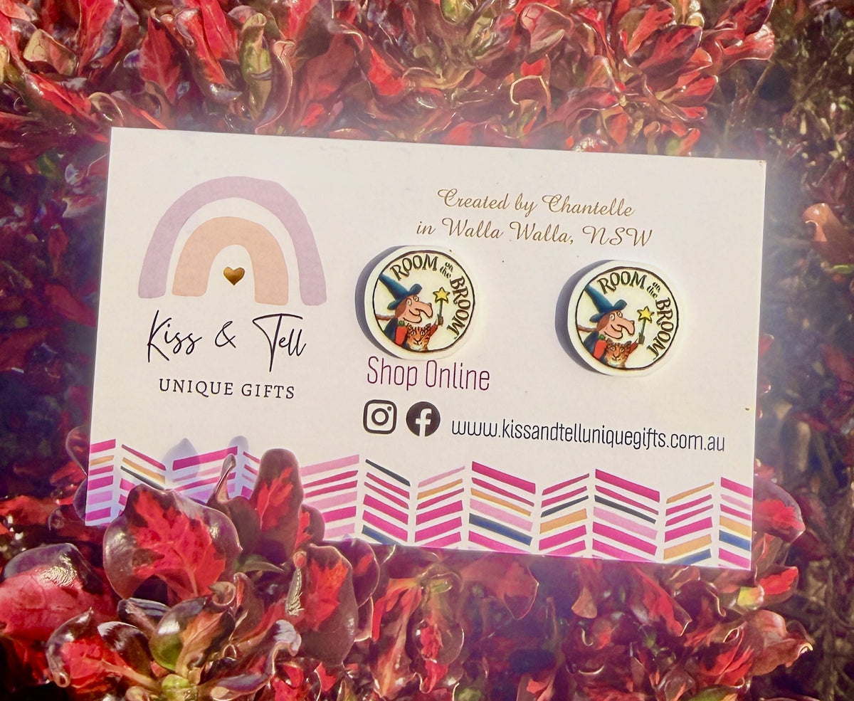 'Room on the Broom' Book Stud Earrings