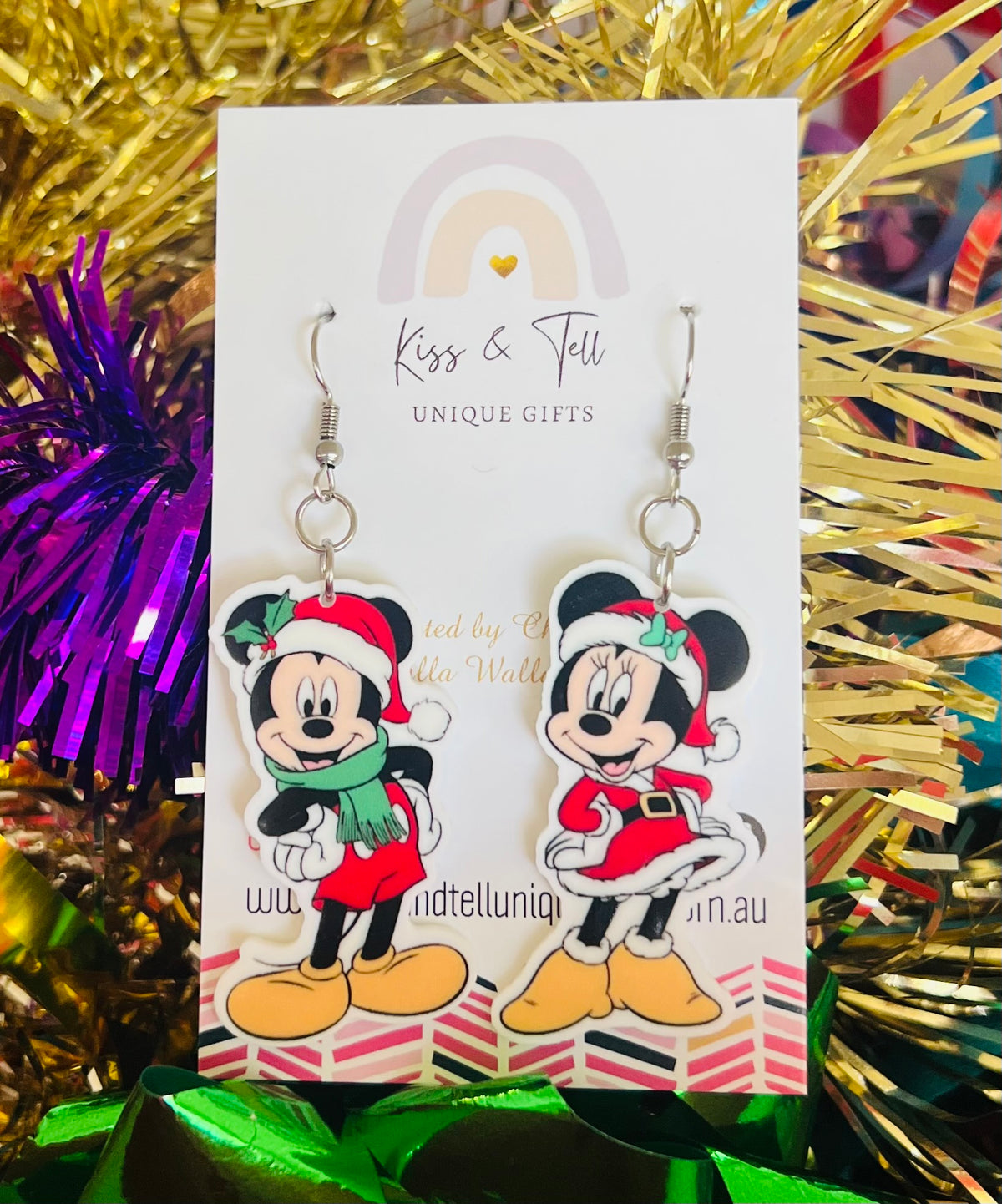 Christmas Minnie & Mickey Dangle Earrings