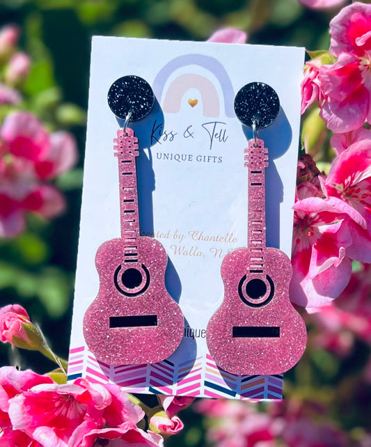 Glitter Guitar Acrylic Dangle Earrings