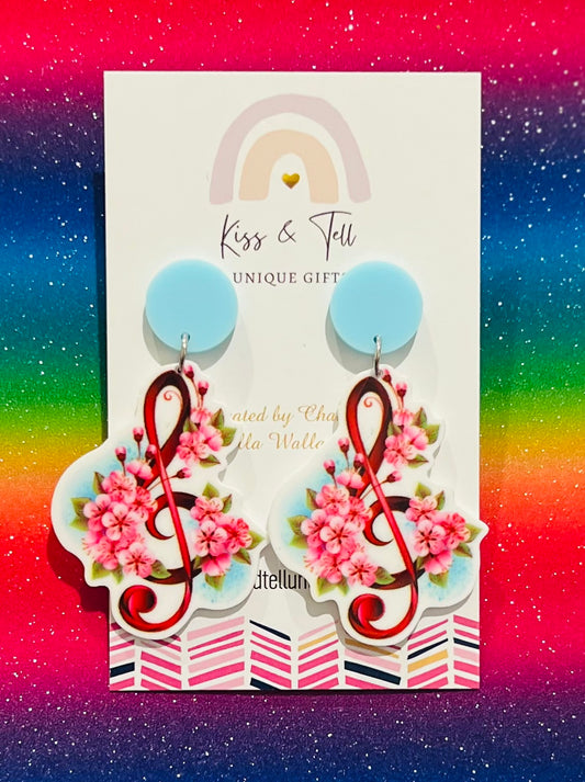 Floral Music Note Dangle Earrings