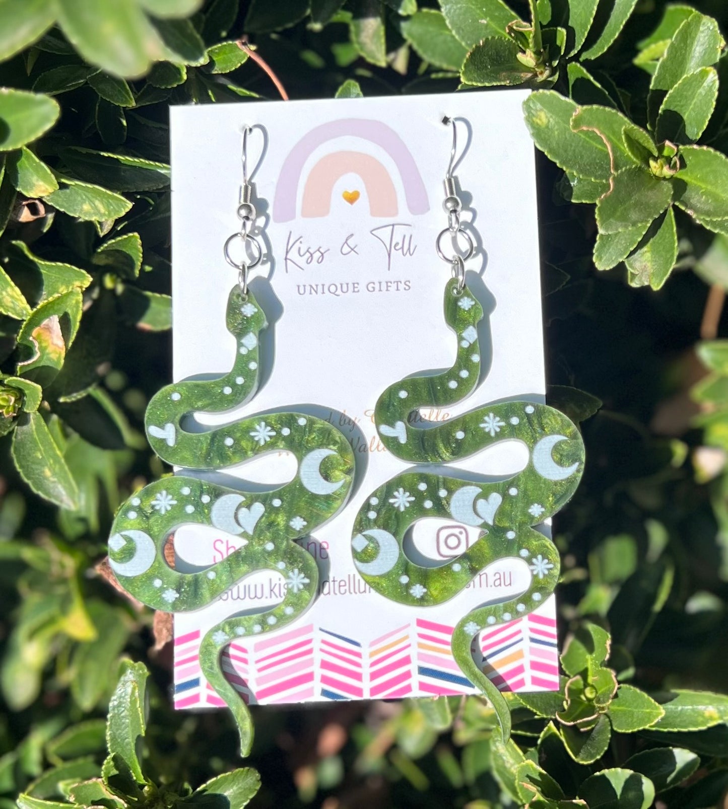 Green Snake Dangle Earrings