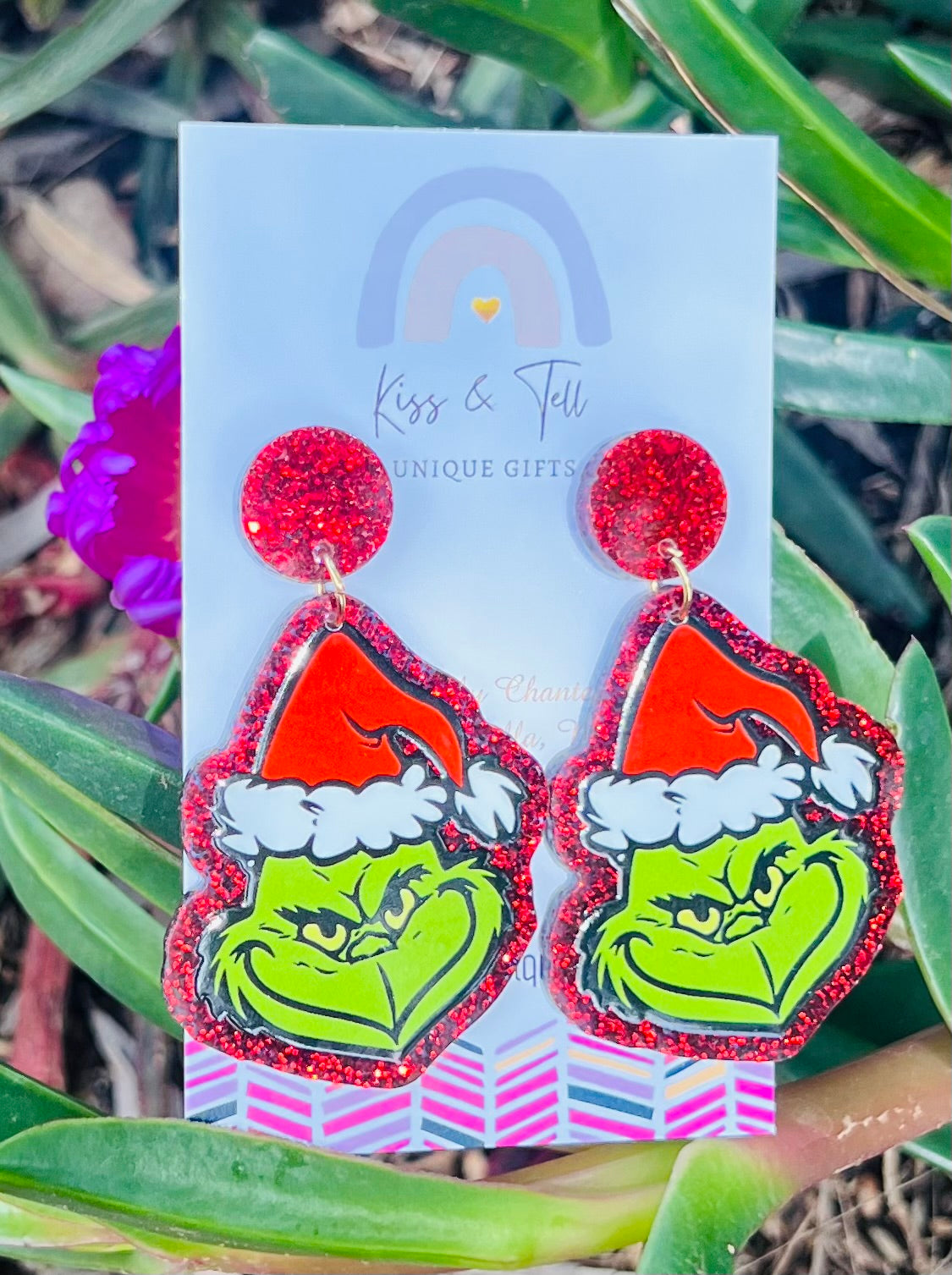 * LAST ONE *  Red Glitter Grinch Dangle Earrings