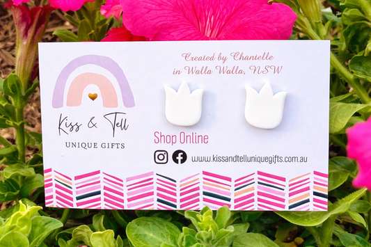 White Tulip Flower Stud Earrings