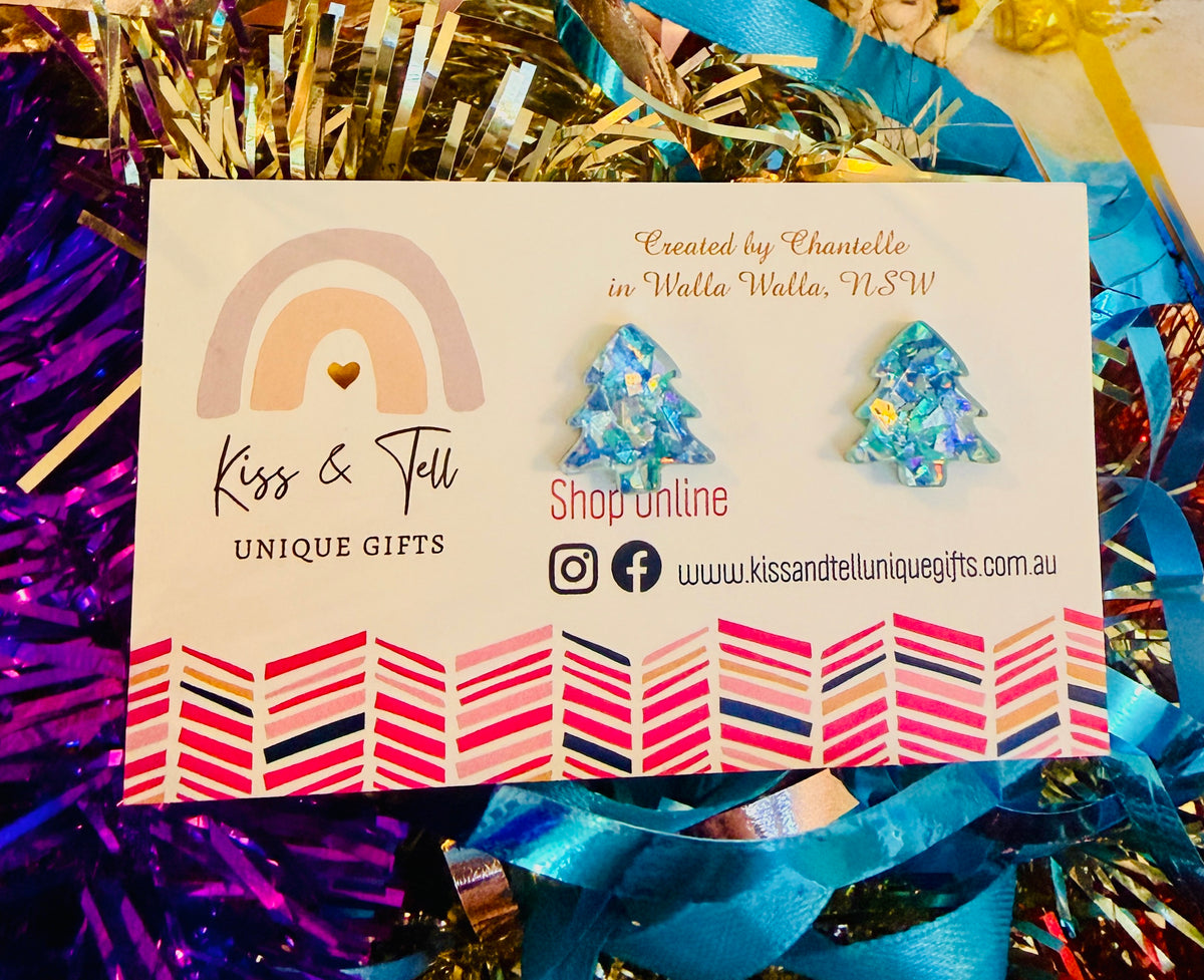 Chunky Glitter Christmas Tree Stud Earrings