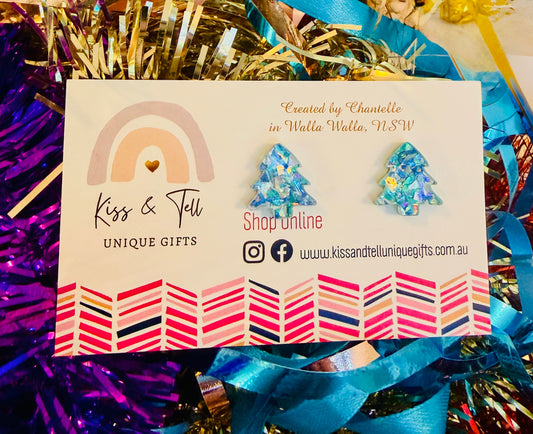 Chunky Glitter Christmas Tree Stud Earrings