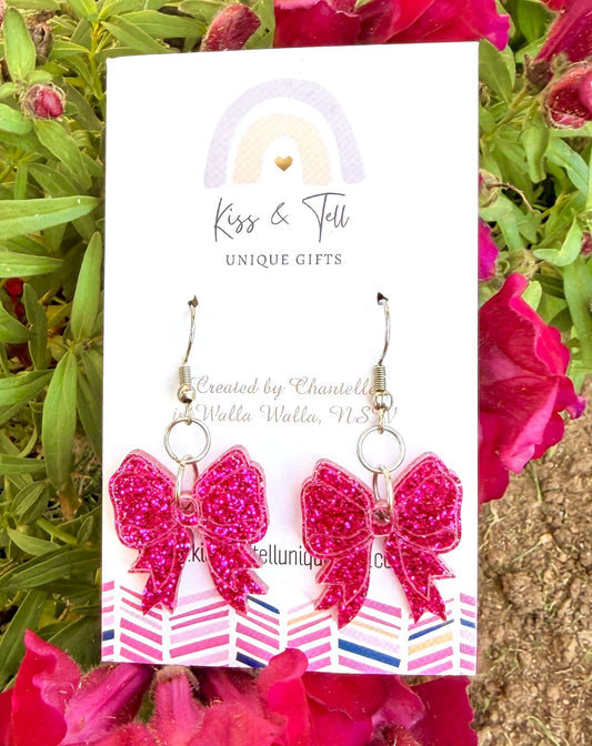 Hot Pink Ribbon Dangle Earrings