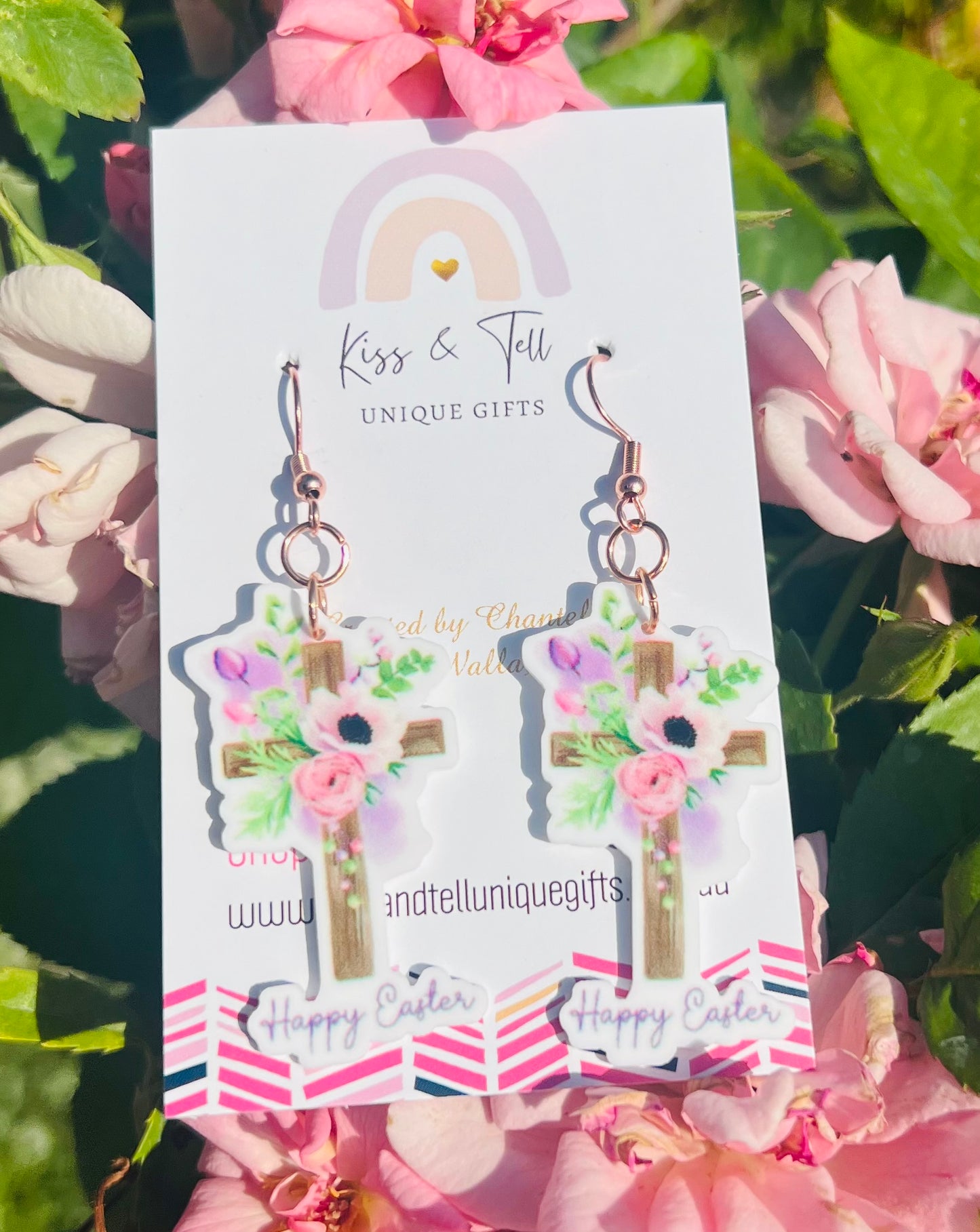 Happy Easter Cross Dangle Earrings