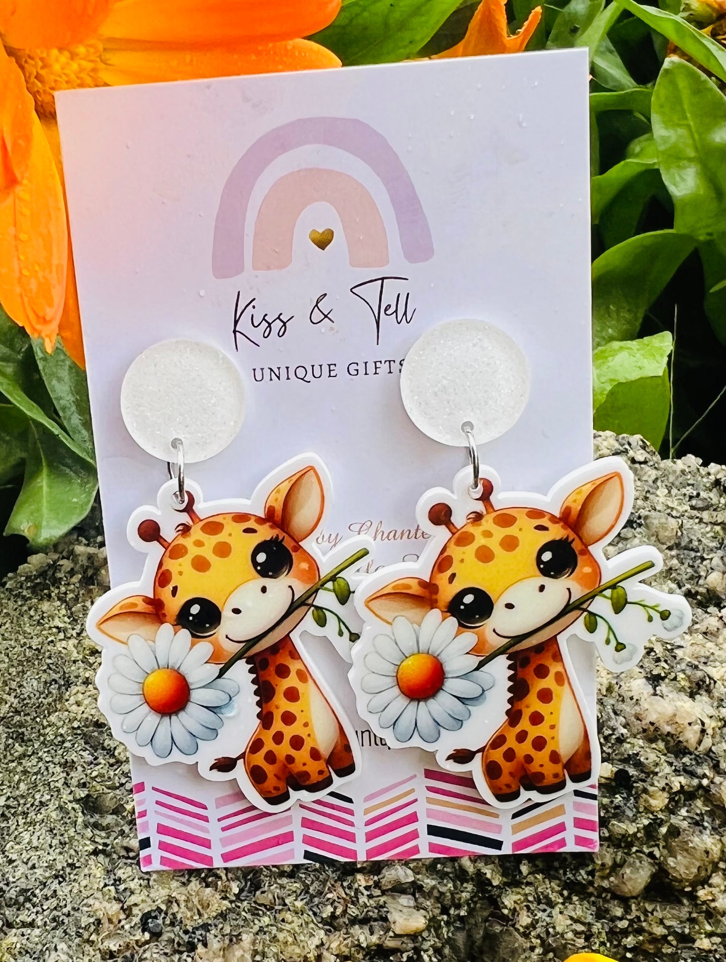 Floral Giraffe Dangle Earrings