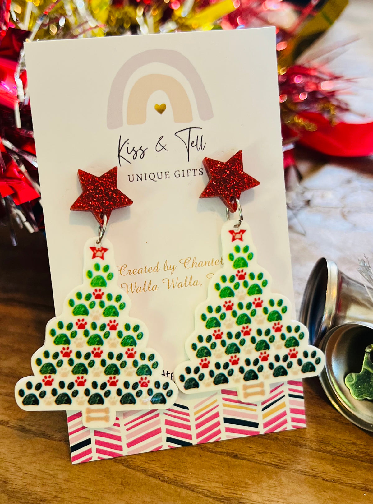 * LAST ONE *  Paw Christmas Tree Earrings